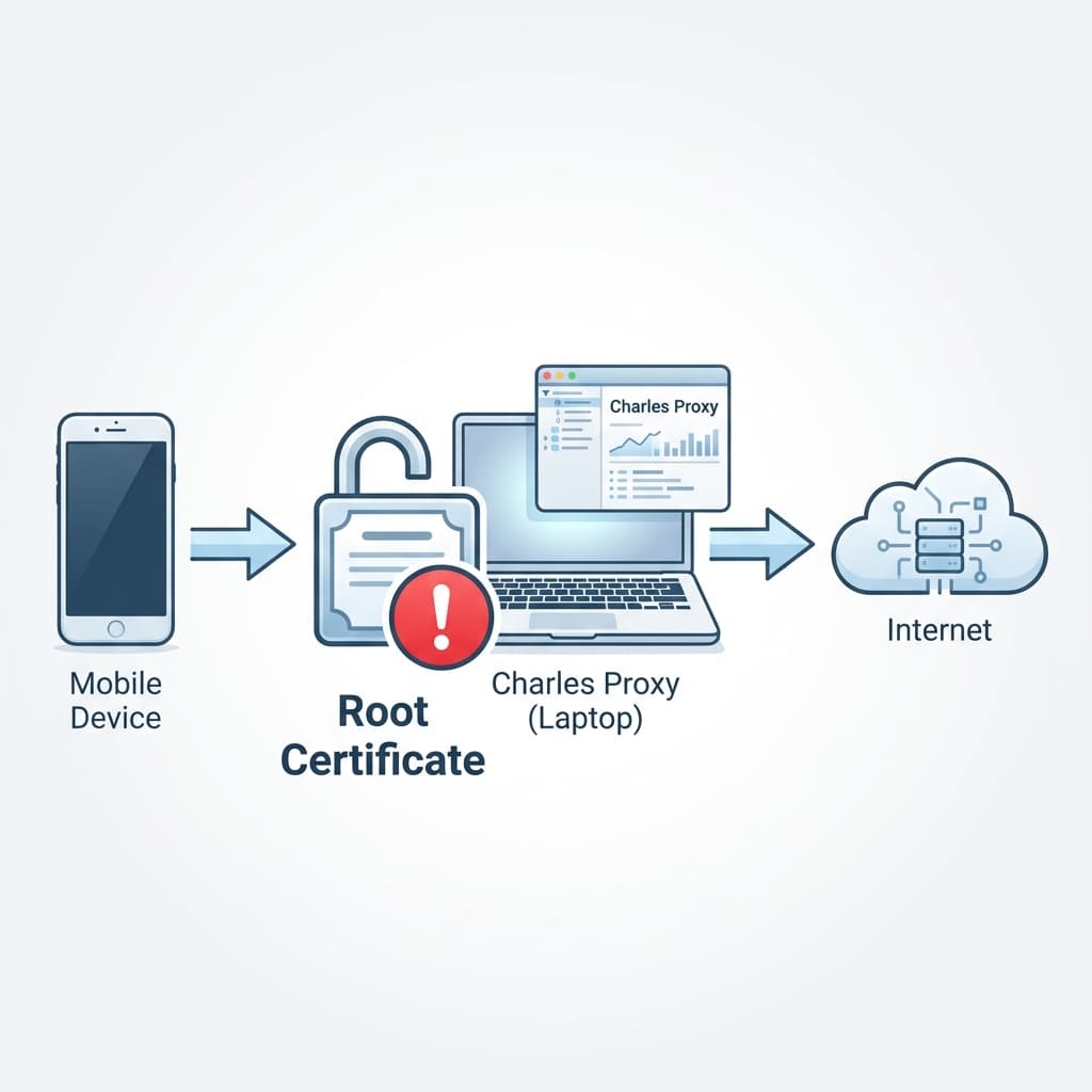 Charles Proxy Man-in-the-Middle Architecture Diagram