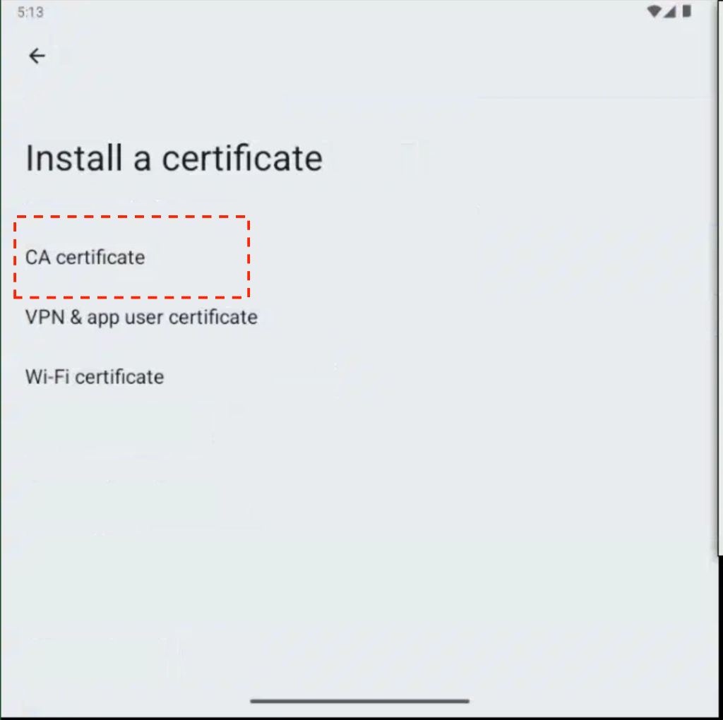 Android Settings - CA Cert