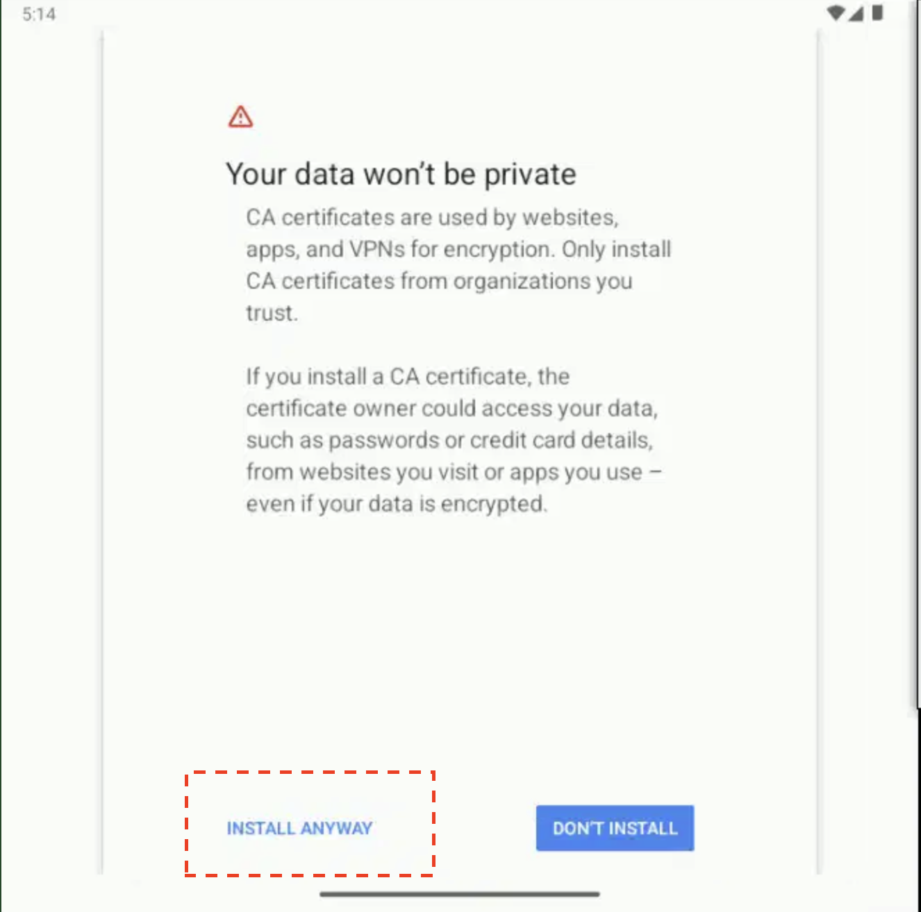Android Settings - confirm