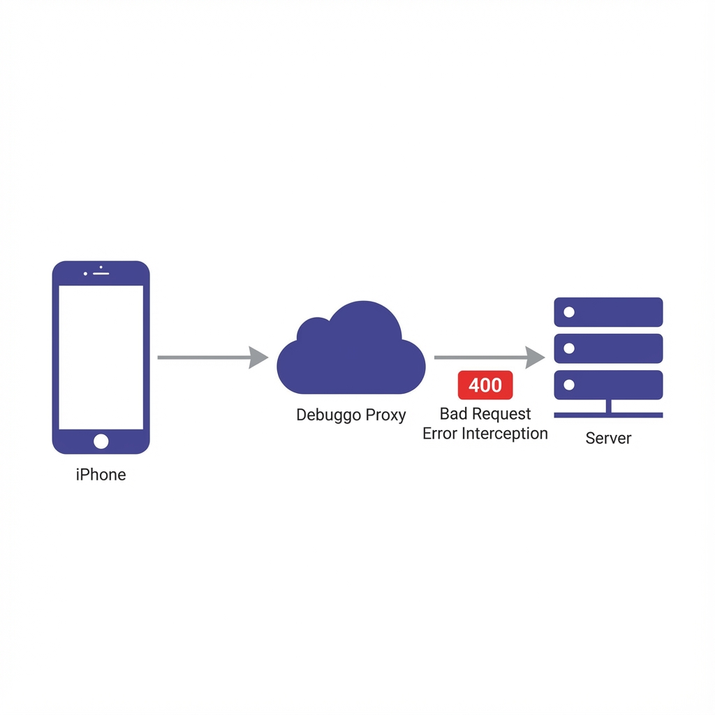 Diagram showing how Debuggo intercepts traffic between Mobile Device and Server