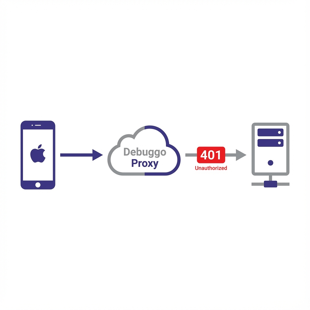 Diagram showing how Debuggo intercepts traffic between Mobile Device and Server