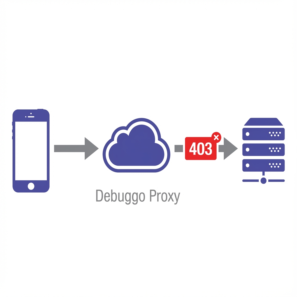 Diagram showing how Debuggo intercepts traffic between Mobile Device and Server
