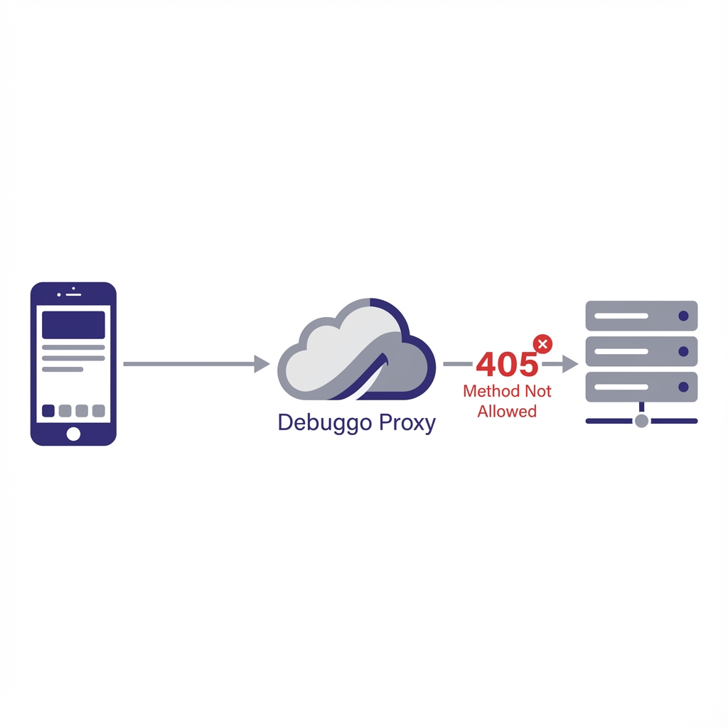 Diagram showing how Debuggo intercepts traffic between Mobile Device and Server